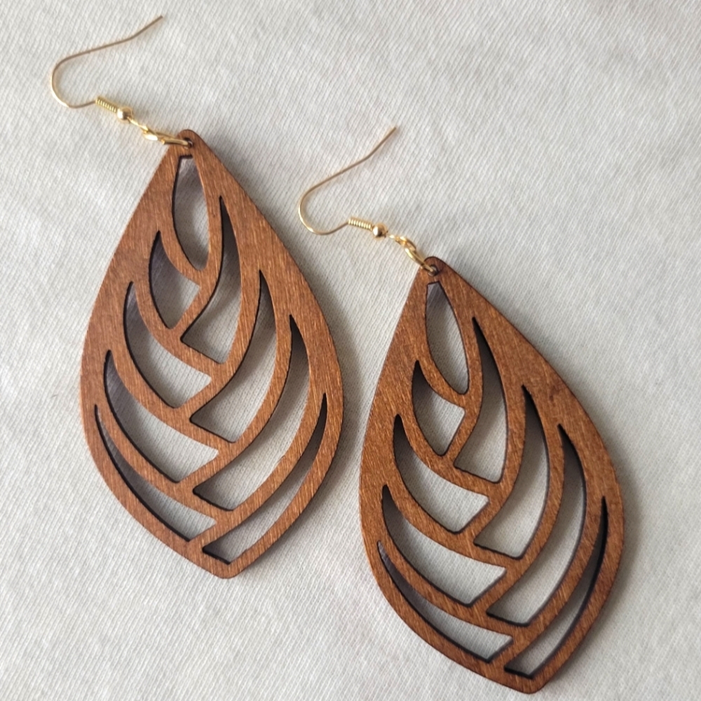 Wood Earrings New In Packaging
